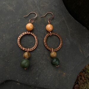 Handmade Copper and Green Artisan Dangle Earrings